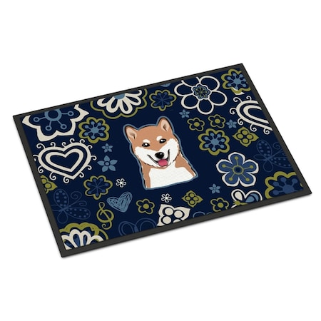 Carolines Treasures 18 x 27 in. Blue Flowers Shiba Inu Indoor or Outdoor Mat BB5076MAT